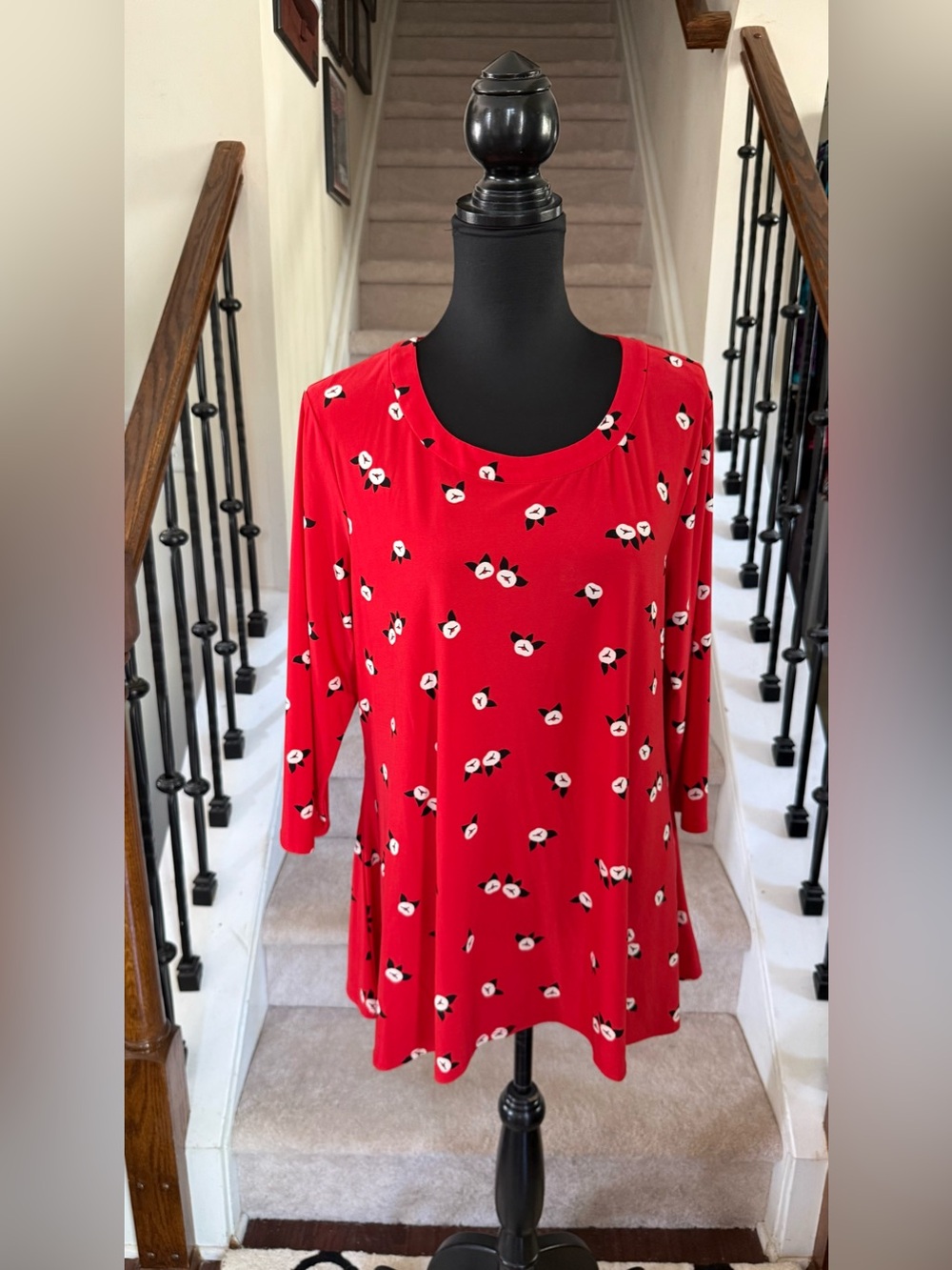 Anne Klein Red Floral-Print Swing Tunic
